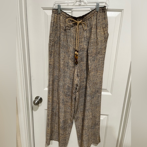 DOROTHY SCHOELEN PLATINUM TAN/ BROWN VINTAGE WIDE LEG ELASTIC WAIST PANTS SZ 16 - Picture 3 of 10